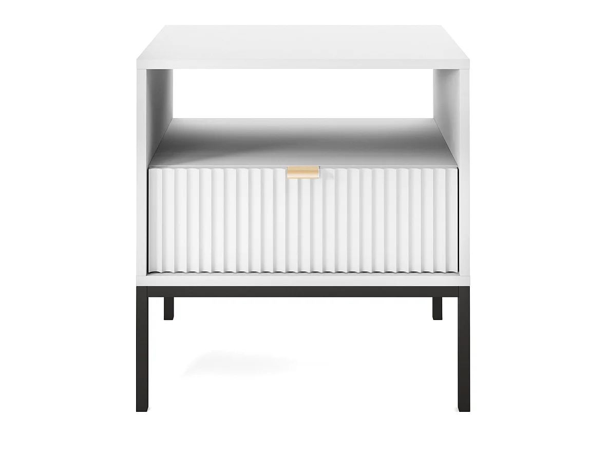 Table de chevet - 54 cm - blanc avec pieds noires - VELLORE