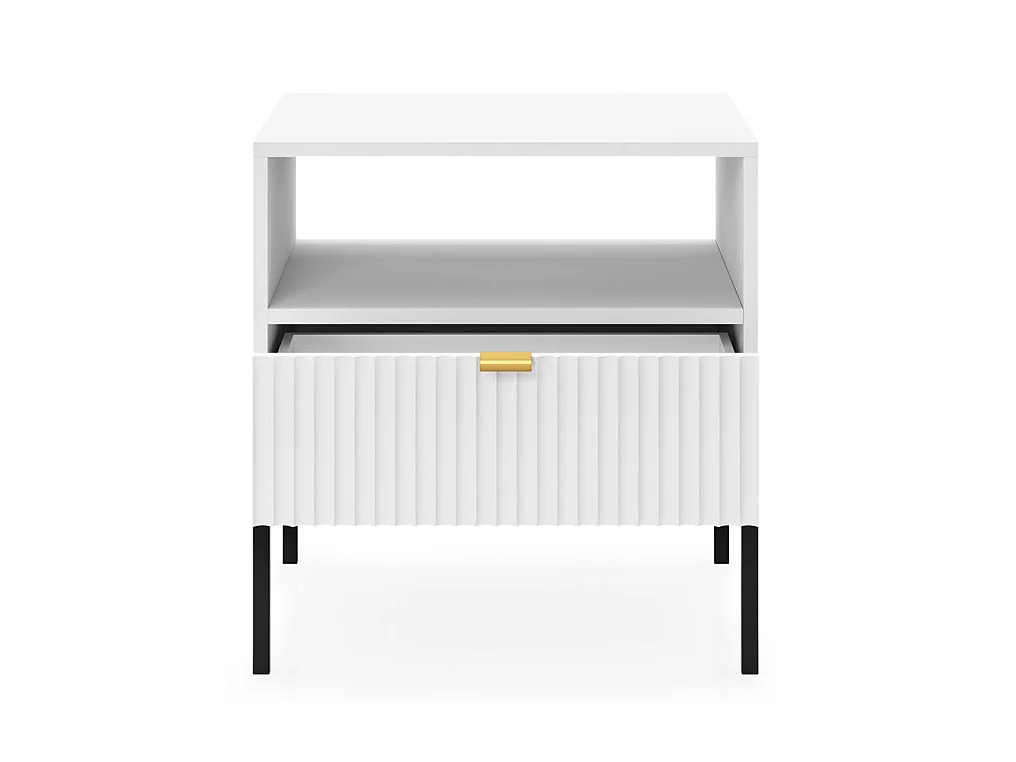 Table de chevet - 54 cm - blanc avec pieds noires - VELLORE