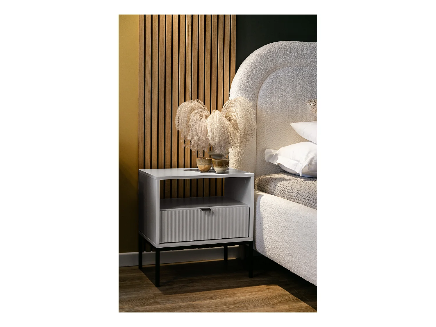 Table de chevet - 54 cm - gris avec pieds noires - VELLORE