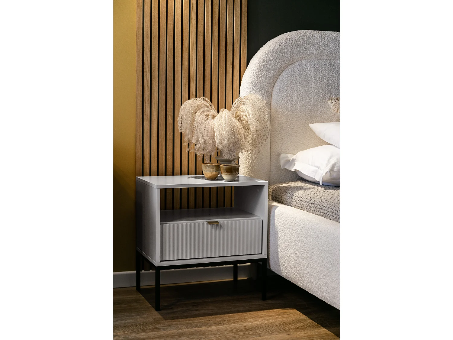 Nachttisch - 54 cm - grau mit schwarzen Beinen - VELLORE