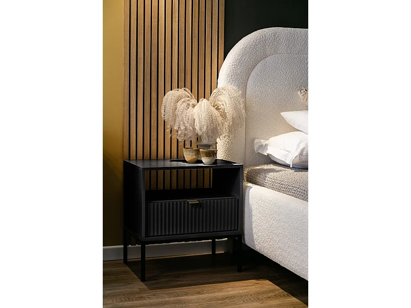 Table de chevet - 54 cm - noir avec pieds noires - VELLORE