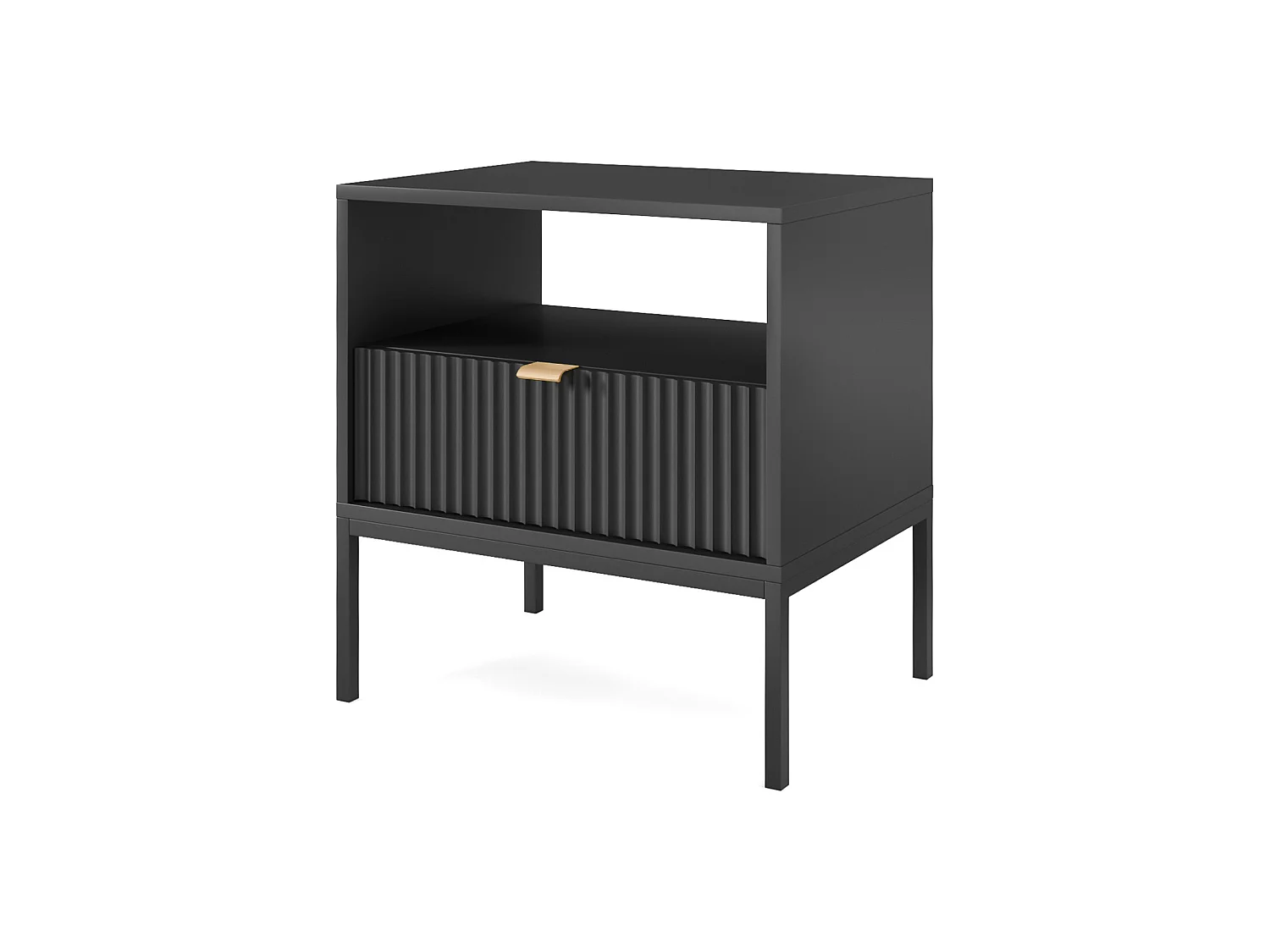 Nachtkastje - 54 cm - zwart met zwarte poten - VELLORE