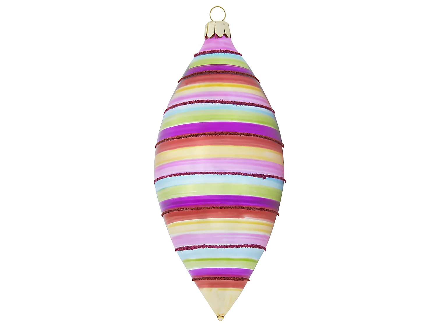 Boule de Noël Pop Allongée à Rayures et Paillettes Rouges