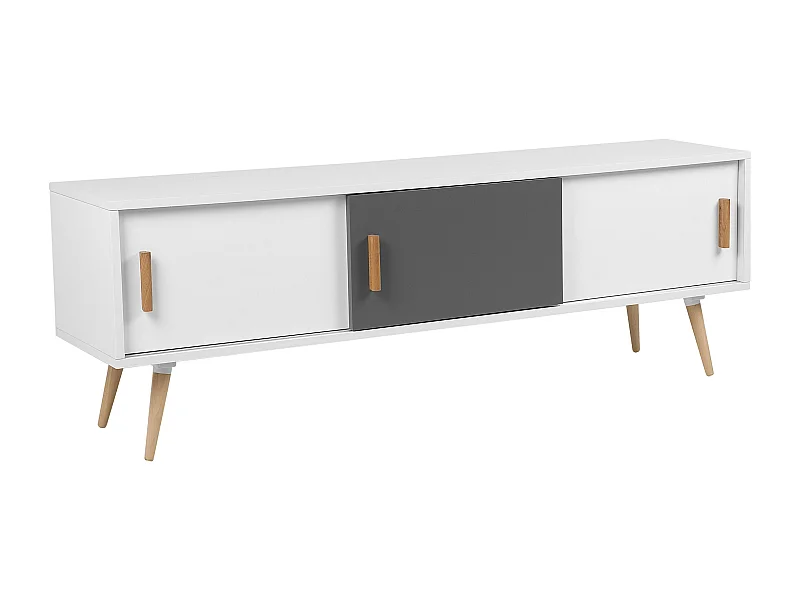 TV Lowboard TV-Möbel 3 Schränke Schiebetür Matt weiß / grau Indiana
