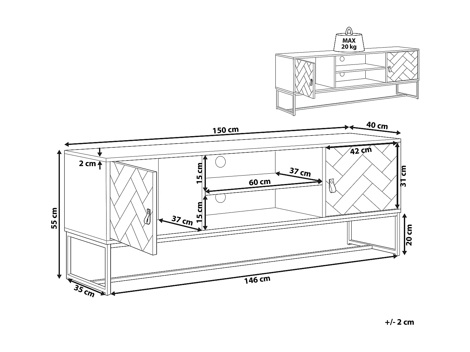 Modernes Lowboard dunkler Holzfarbton / weiß 2 Türen Nueva