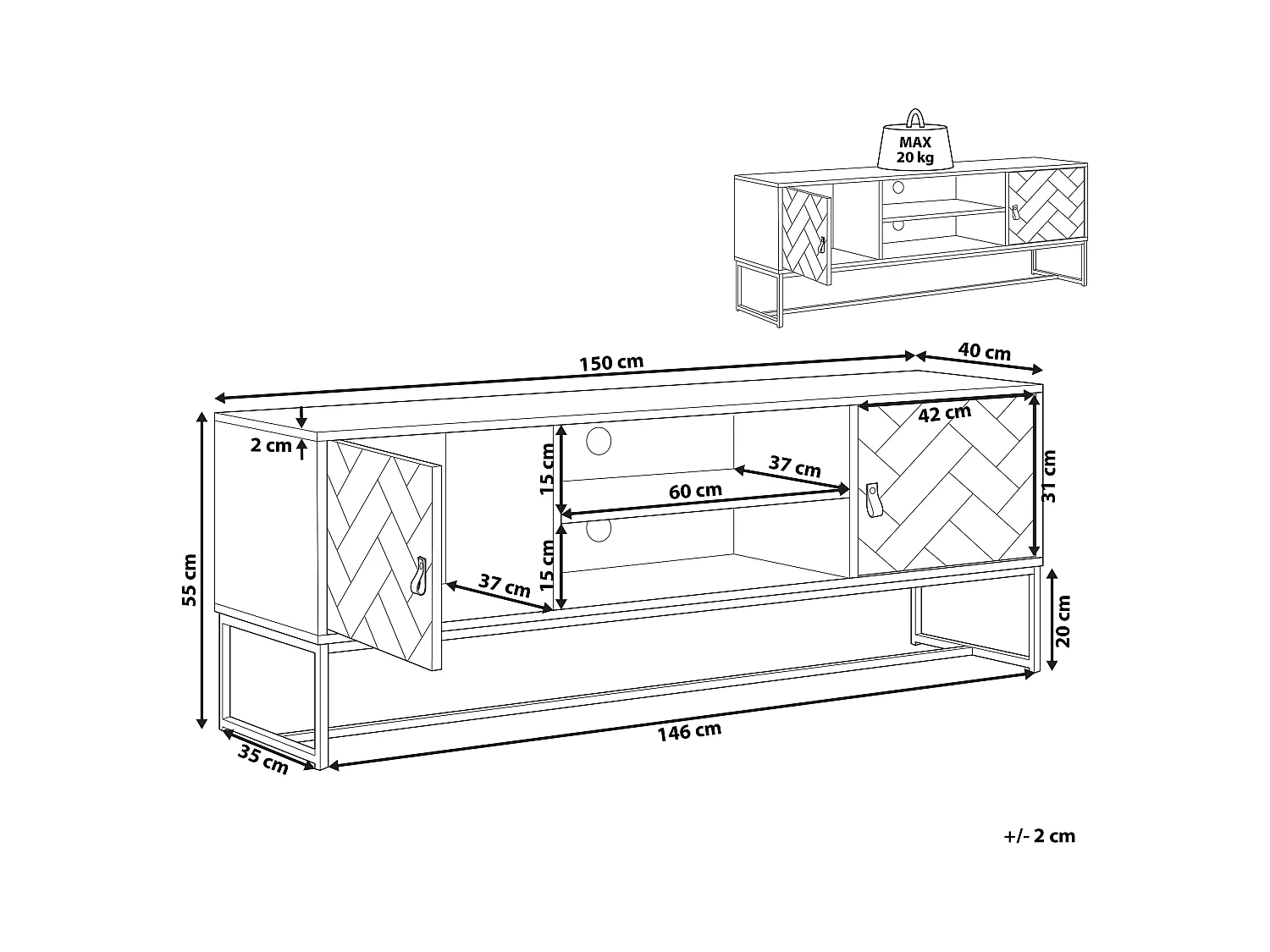 Modernes Lowboard dunkler Holzfarbton / weiß 2 Türen Nueva