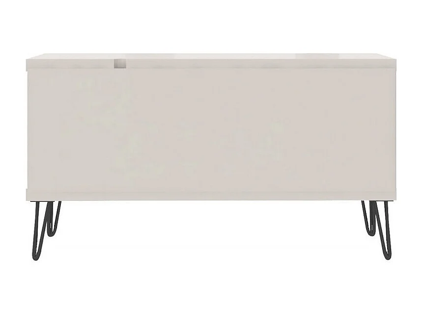 Meuble TV 50 Pouces Blanc et Chêne 1 Porte 3 Niches Pieds Métal L 120 H 65 P 33 cm