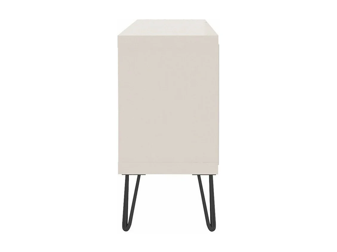Meuble TV 50 Pouces Blanc et Chêne 1 Porte 3 Niches Pieds Métal L 120 H 65 P 33 cm
