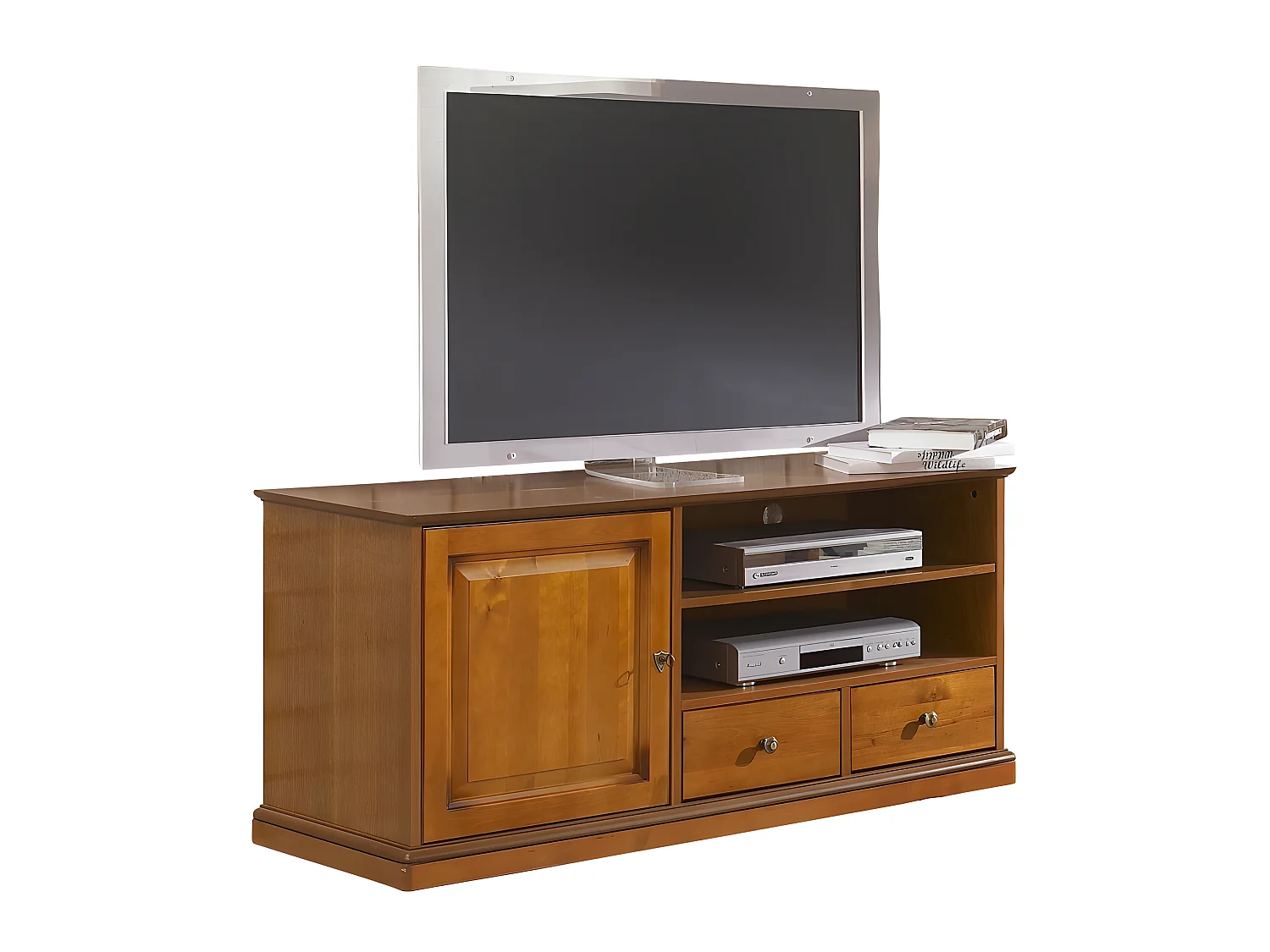 Meuble TV Merisier 60 Pouces 1 Porte 2 Tiroirs L 134.9 H 58.7 P 46.5 cm