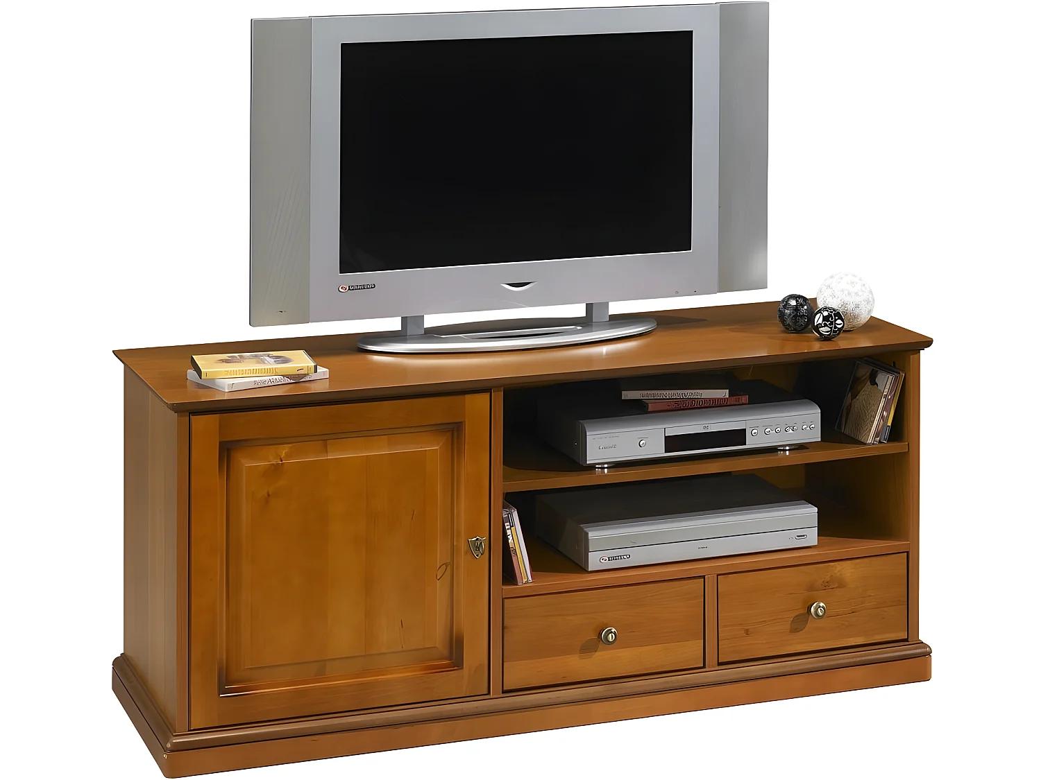 Meuble TV Merisier 60 Pouces 1 Porte 2 Tiroirs L 134.9 H 58.7 P 46.5 cm