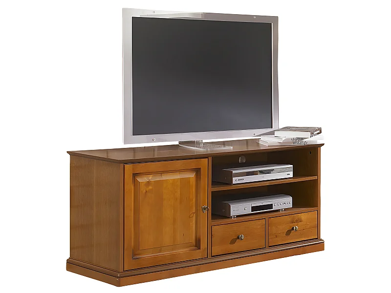 Meuble TV Merisier 60 Pouces 1 Porte 2 Tiroirs L 134.9 H 58.7 P 46.5 cm