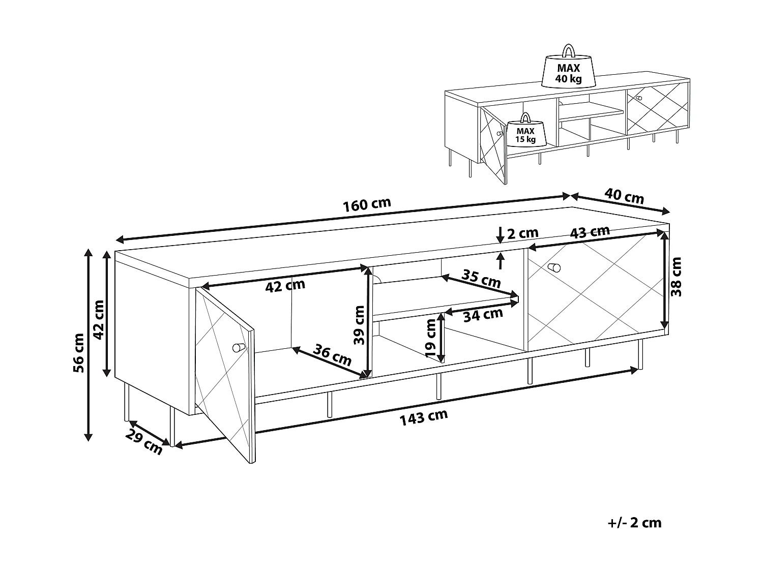 Móvel de TV PALMER Castanho escuro/Cinzento