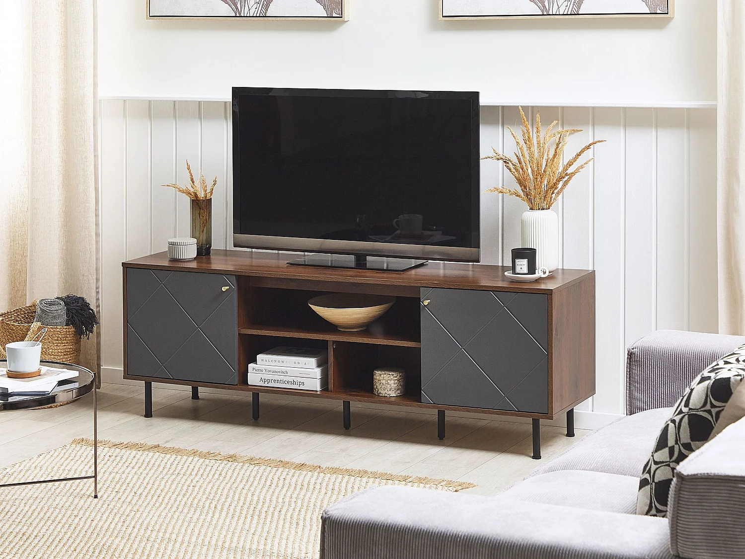 Meuble TV PALMER Marron foncé/gris