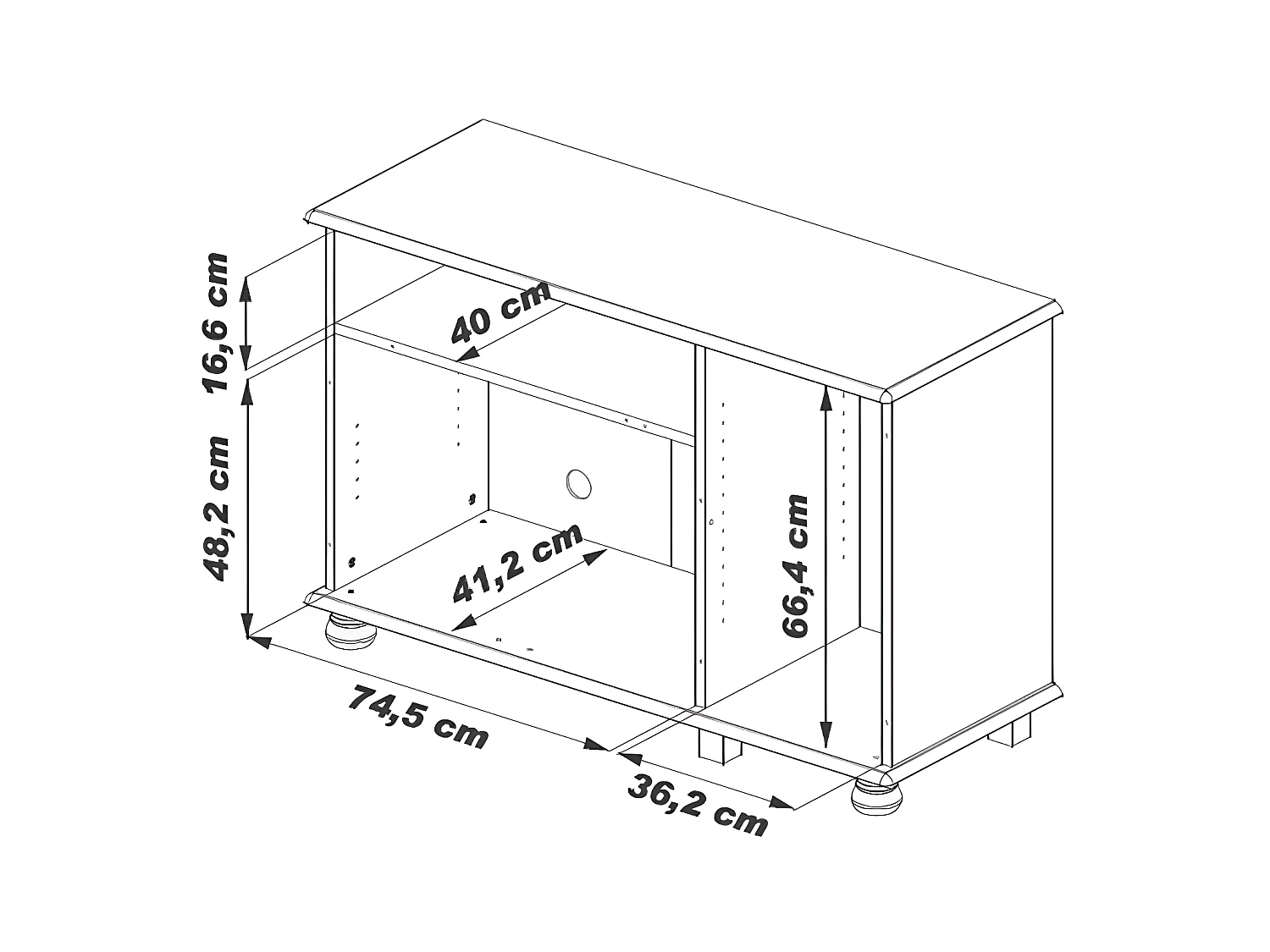 Meuble TV 55 Pouces Chêne 3 Portes 1 Abattant 6 Niches L120.6 H 77 P 46.5 cm
