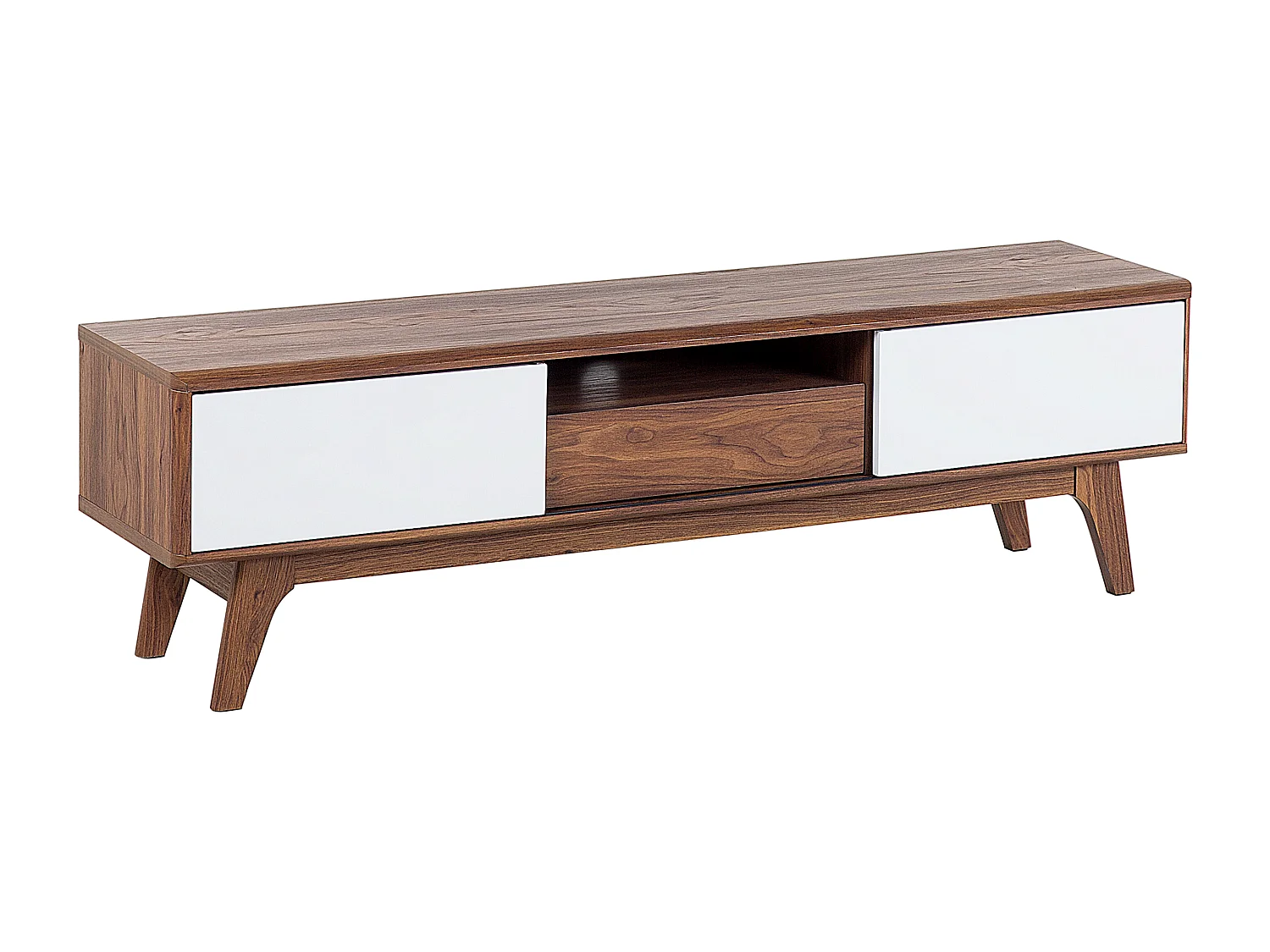 TV-Möbel Fernsehtisch 2 Schränke dunkler Holzfarbton/weiß 150 x 35 x 45 cm Eerie