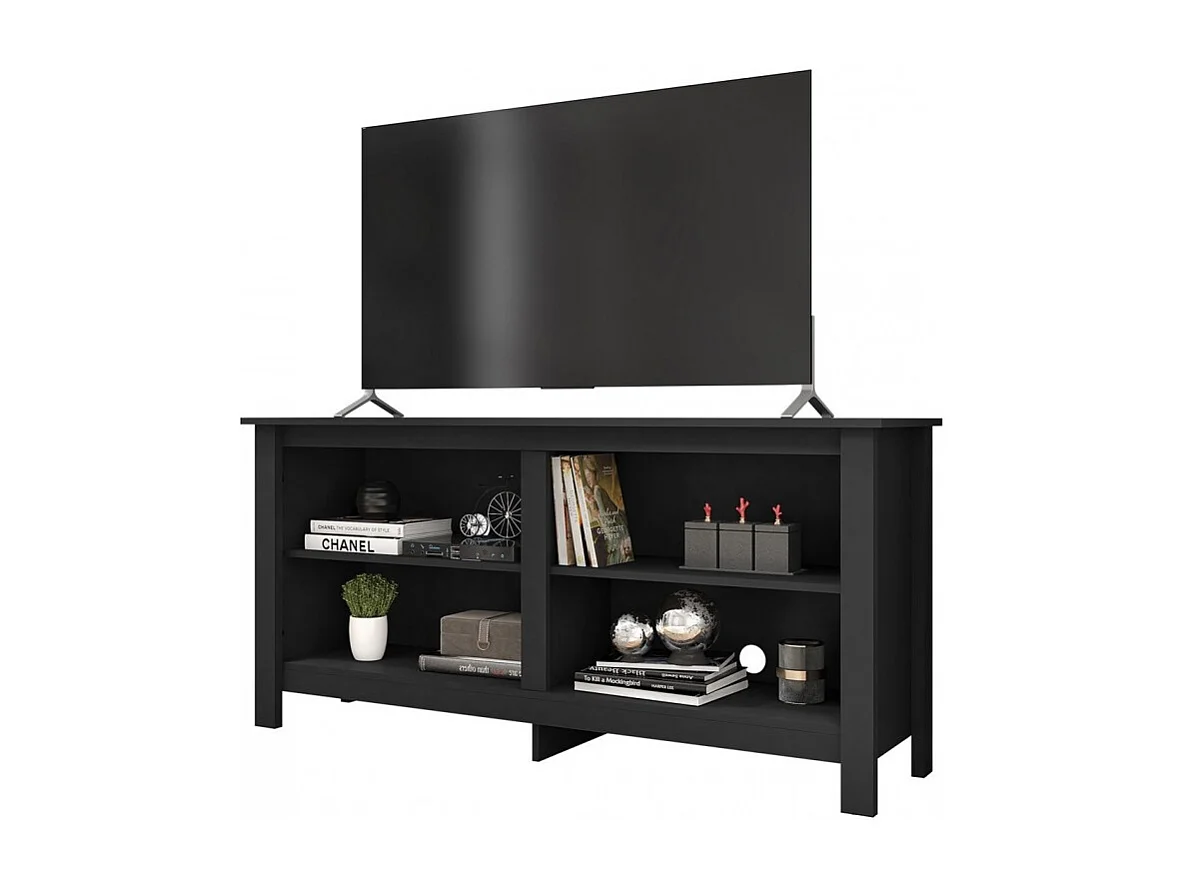 Meuble TV 65 Pouces Noir 4 Niches L 148 H 69.5 P 38.5 cm