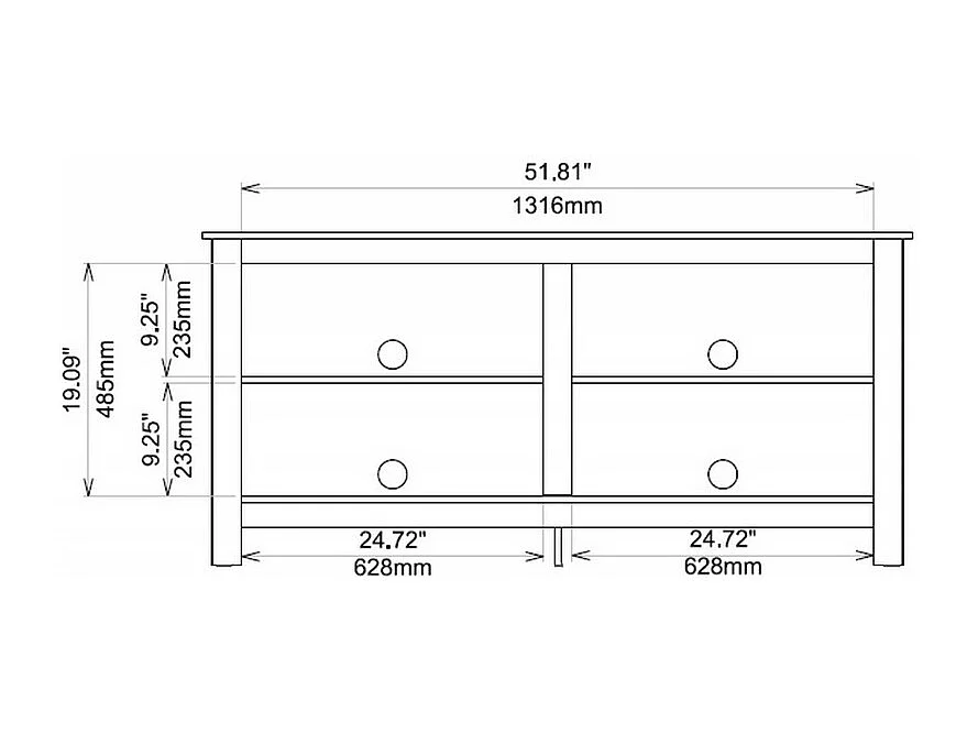 Meuble TV 65 Pouces Noir 4 Niches L 148 H 69.5 P 38.5 cm