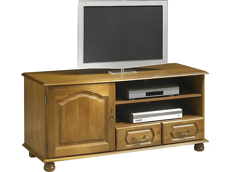 Meuble TV 60 Pouces Chêne Rustique 1 Porte 2 Tiroirs L 133.6 H 60.7 P 46 cm