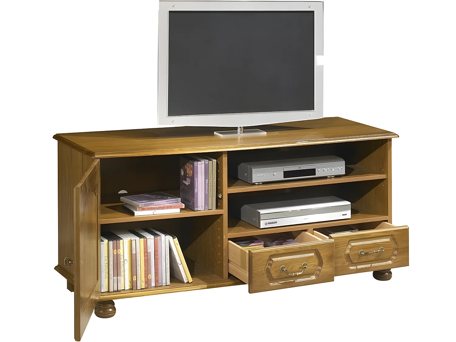 Meuble TV 60 Pouces Chêne Rustique 1 Porte 2 Tiroirs L 133.6 H 60.7 P 46 cm