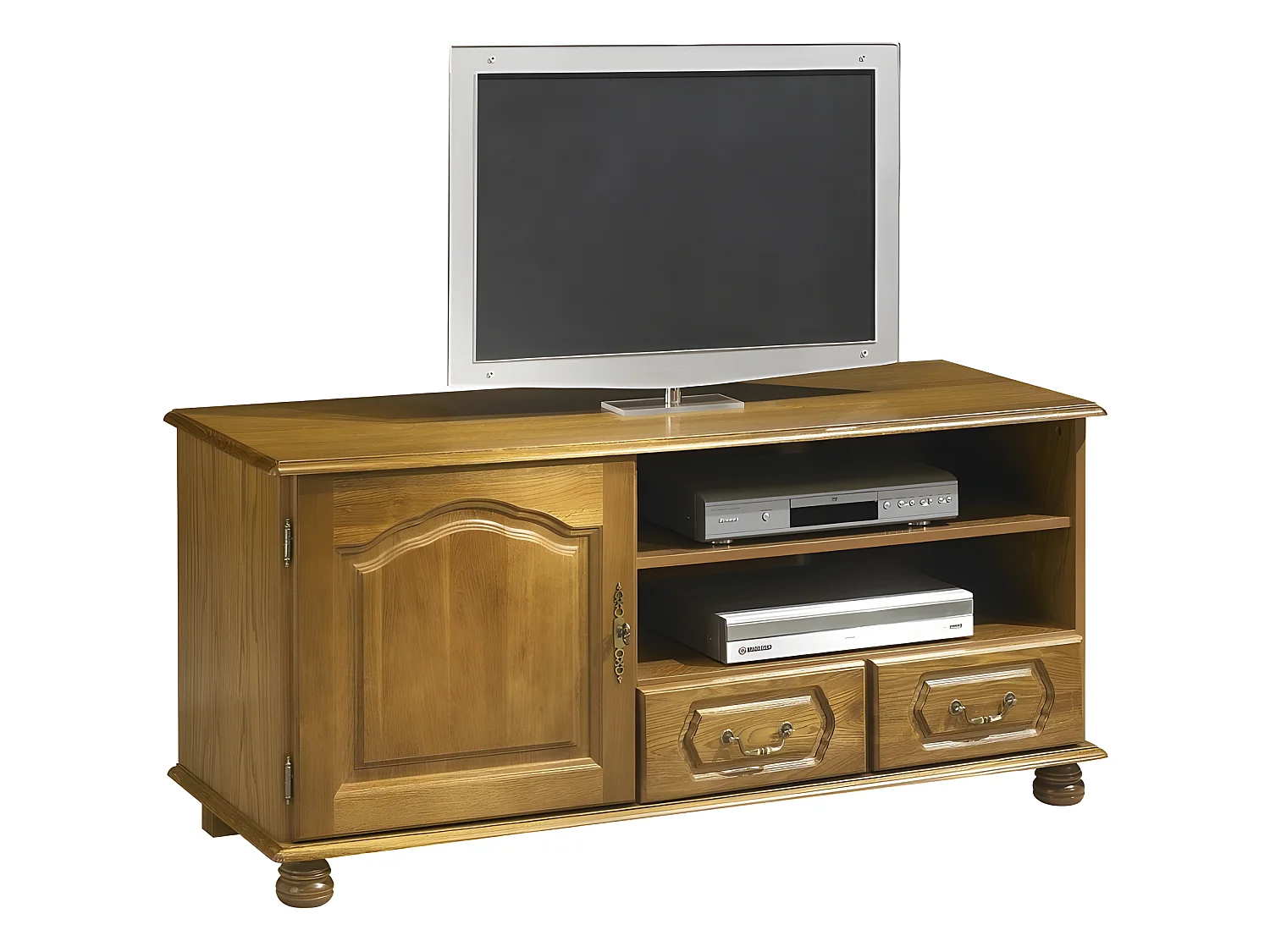 Meuble TV 60 Pouces Chêne Rustique 1 Porte 2 Tiroirs L 133.6 H 60.7 P 46 cm