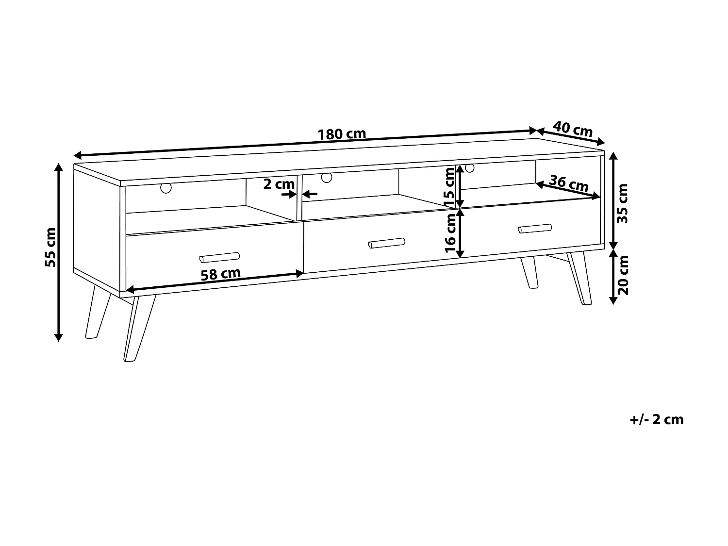 Skandinavisches Lowboard MDF-Platte 3 Schubladen weiß