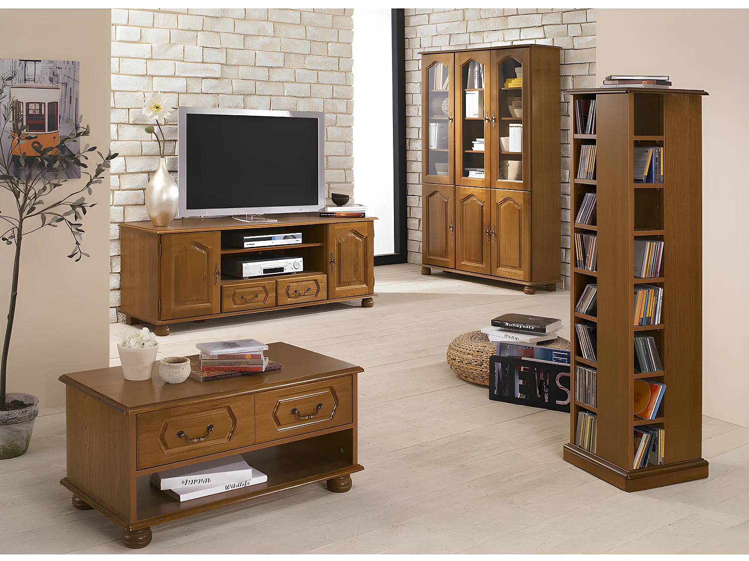 Ensemble Meuble TV et Table basse chêne rustique