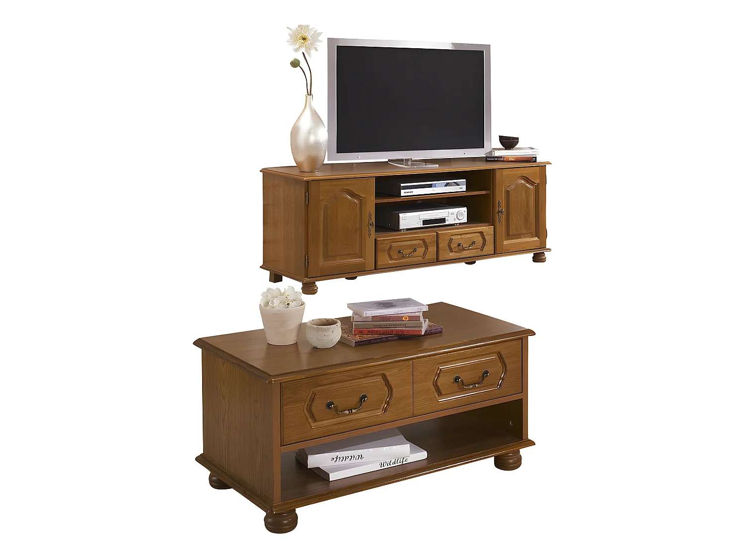 Ensemble Meuble TV et Table basse chêne rustique