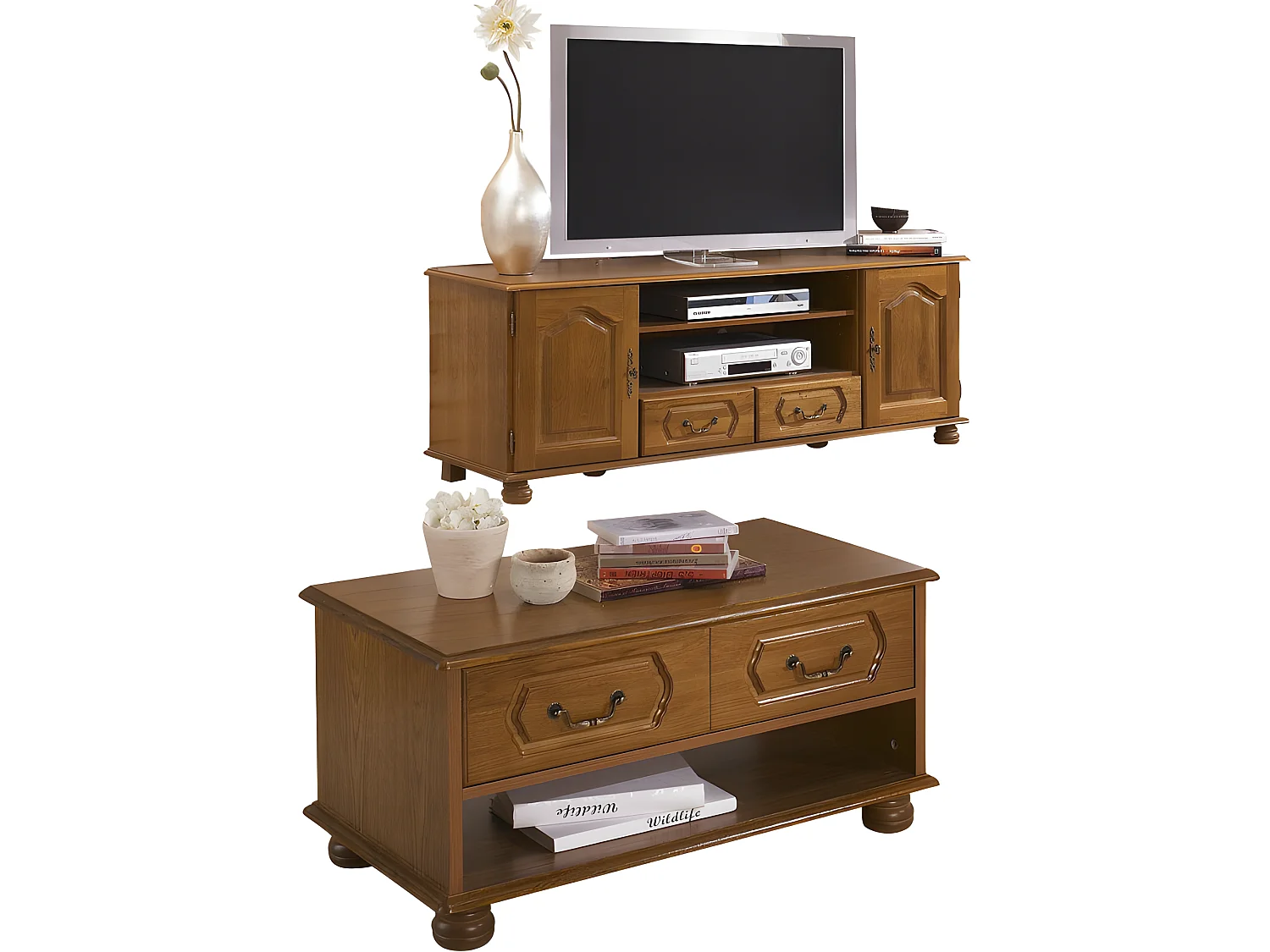 Ensemble Meuble TV et Table basse chêne rustique