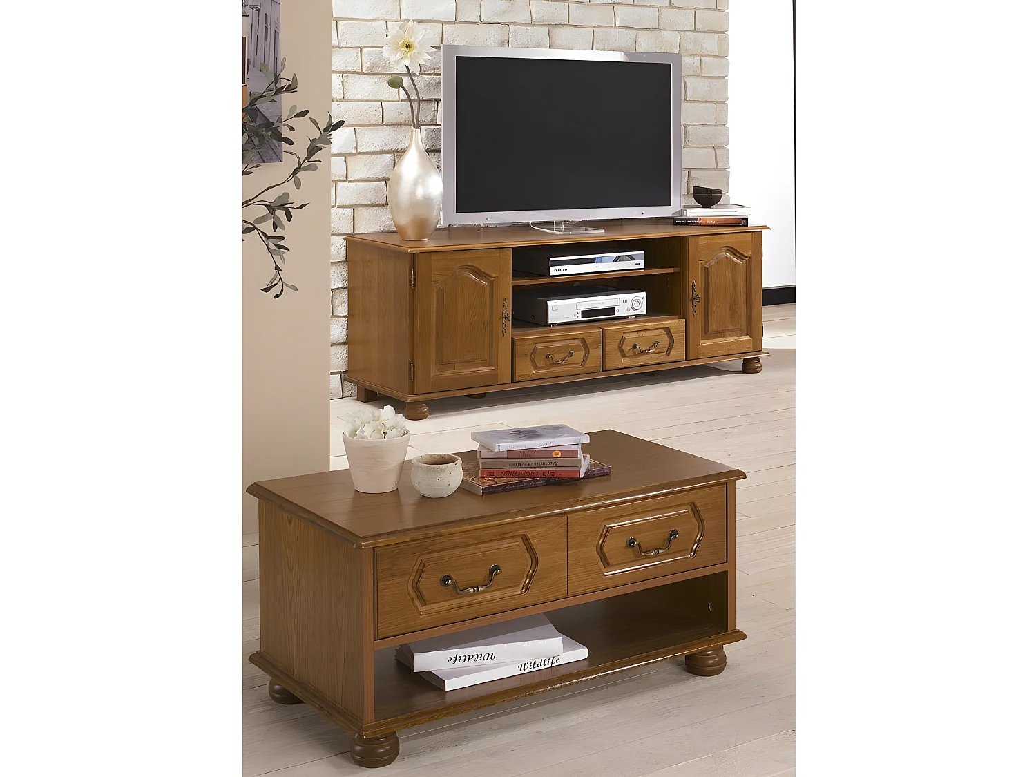 Ensemble Meuble TV et Table basse chêne rustique