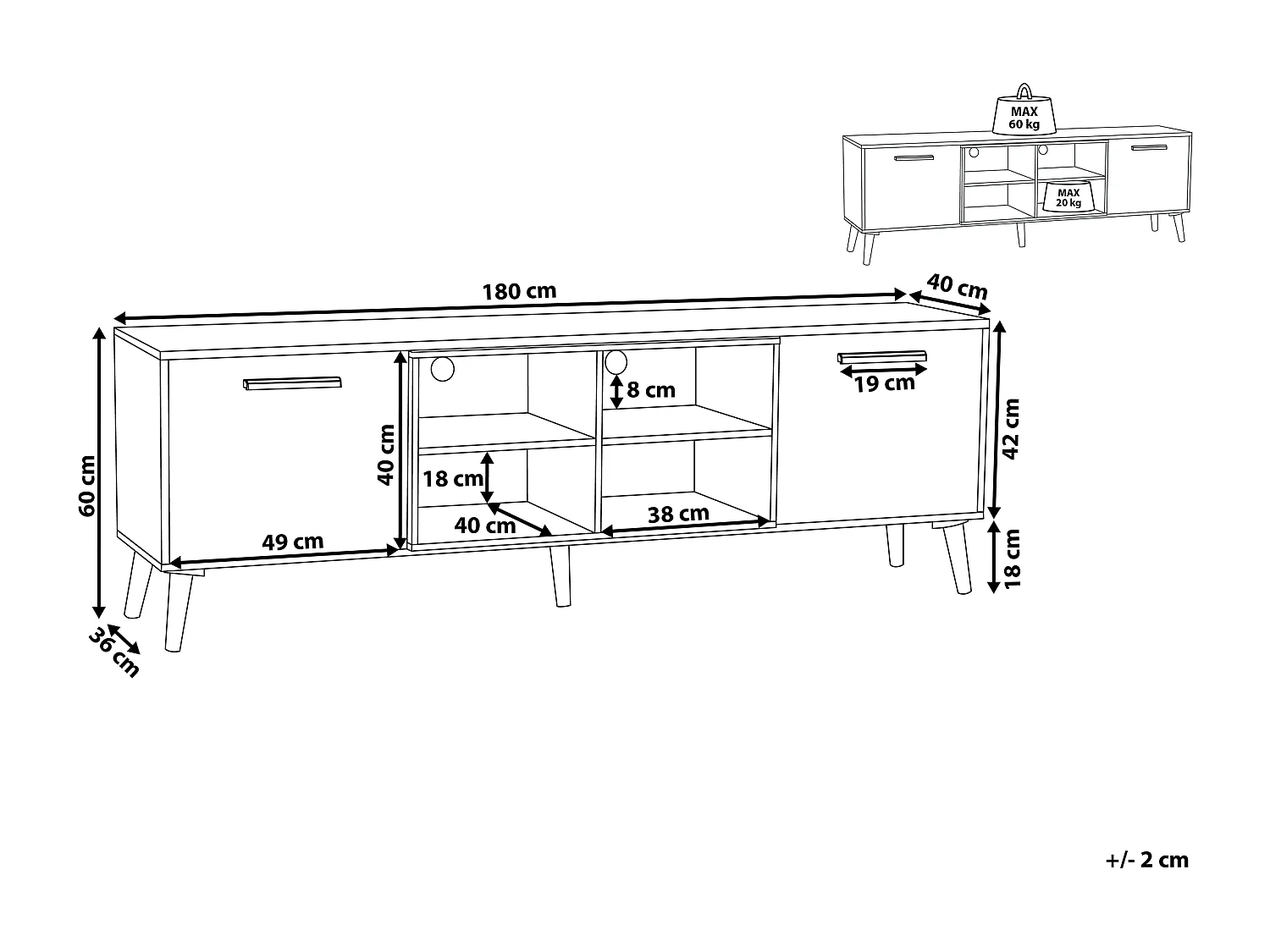 Meuble TV ALLOA Marron clair/blanc