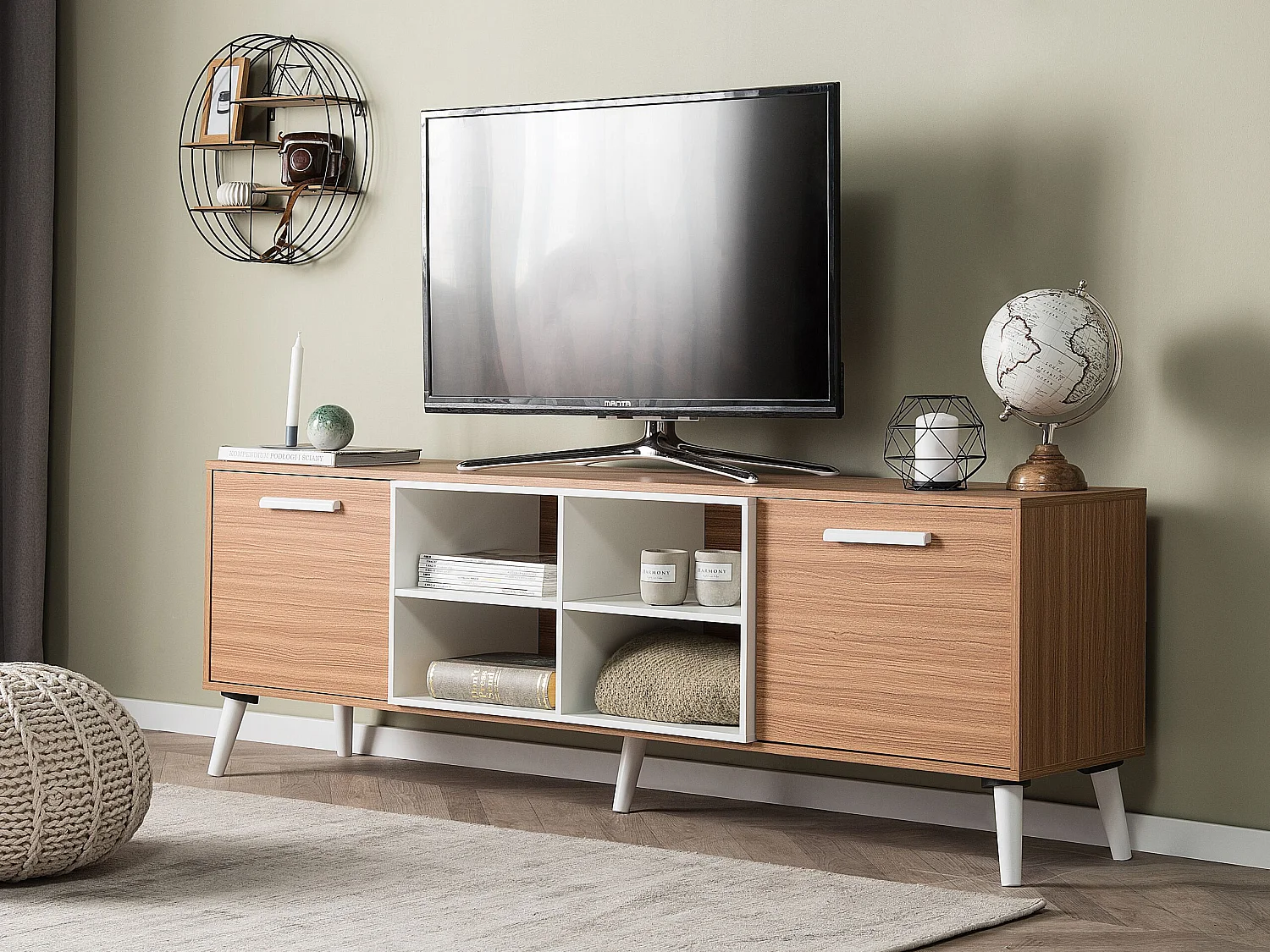 Meuble TV ALLOA Marron clair/blanc