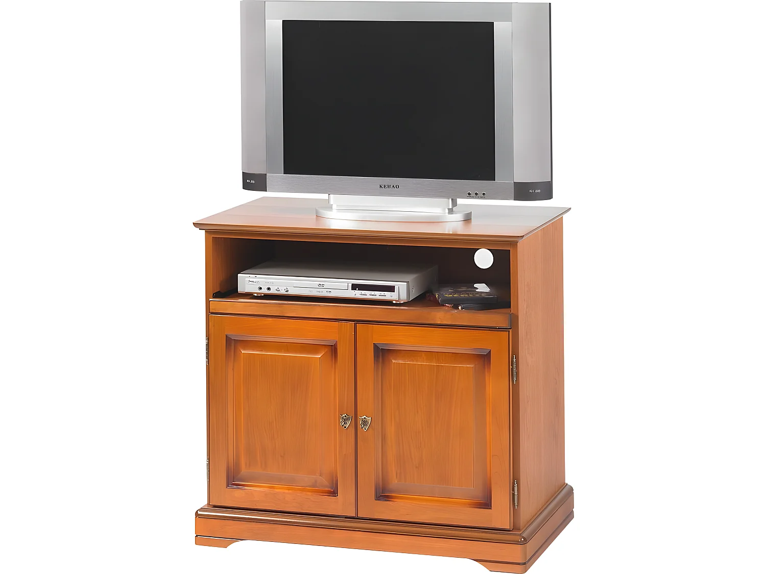 Meuble TV Plateau Pivotant 2 Portes Merisier L 82 H 77 P 46.5 cm