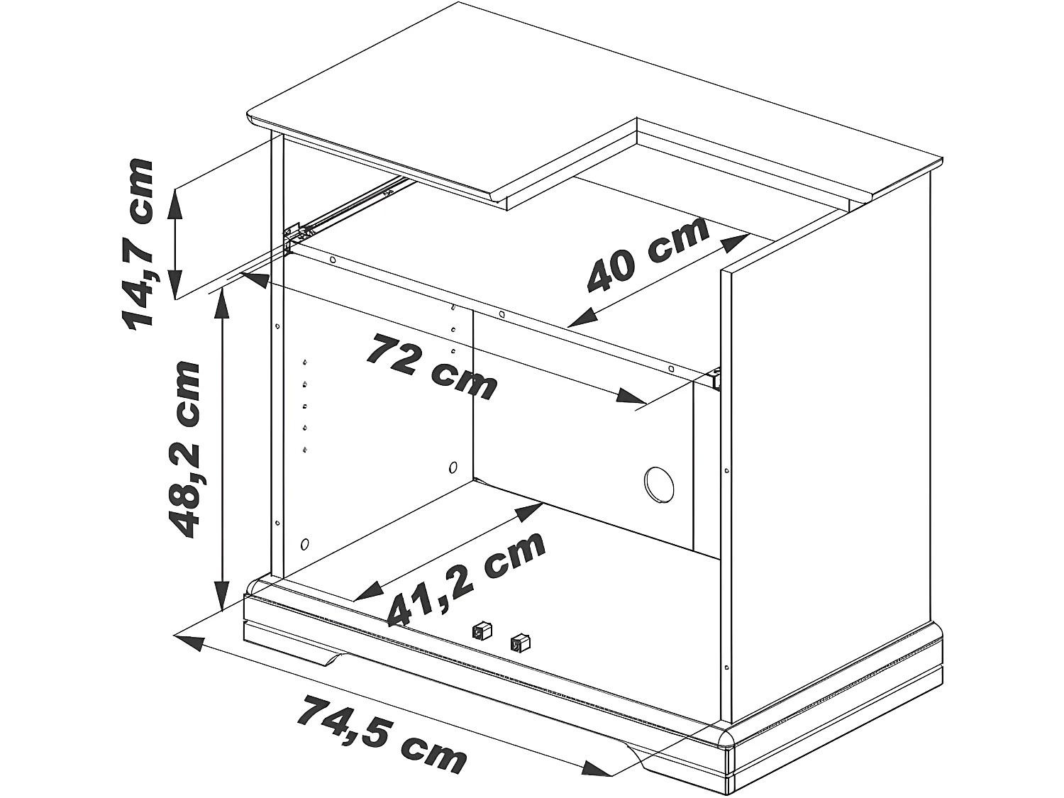 Meuble TV Plateau Pivotant 2 Portes Merisier L 82 H 77 P 46.5 cm