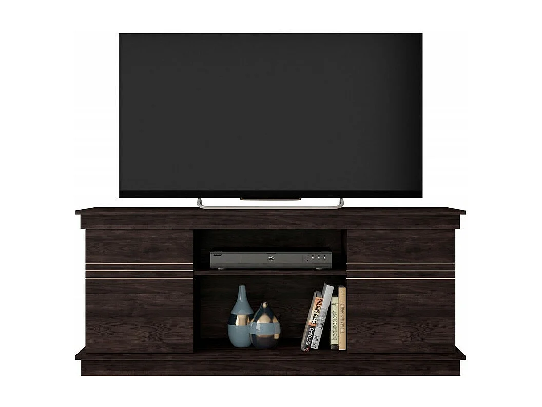 Meuble TV 55 Pouces Wengé 2 Portes 4 Niches L 136 H 54 P 45 cm