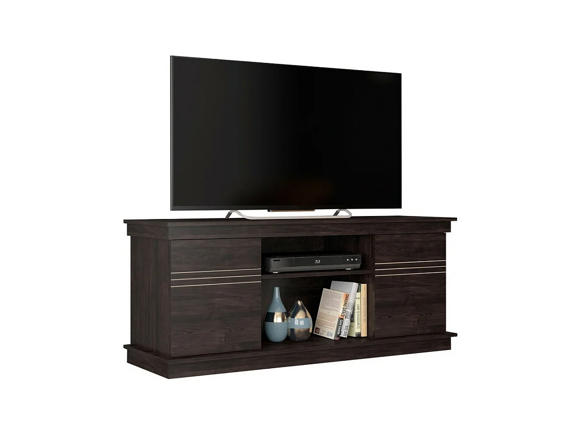 Meuble TV 55 Pouces Wengé 2 Portes 4 Niches L 136 H 54 P 45 cm