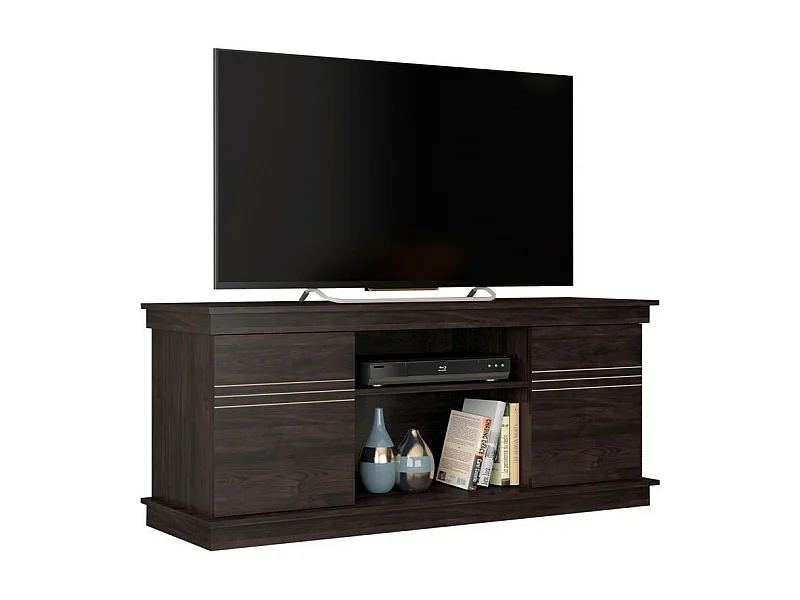 Meuble TV 55 Pouces Wengé 2 Portes 4 Niches L 136 H 54 P 45 cm