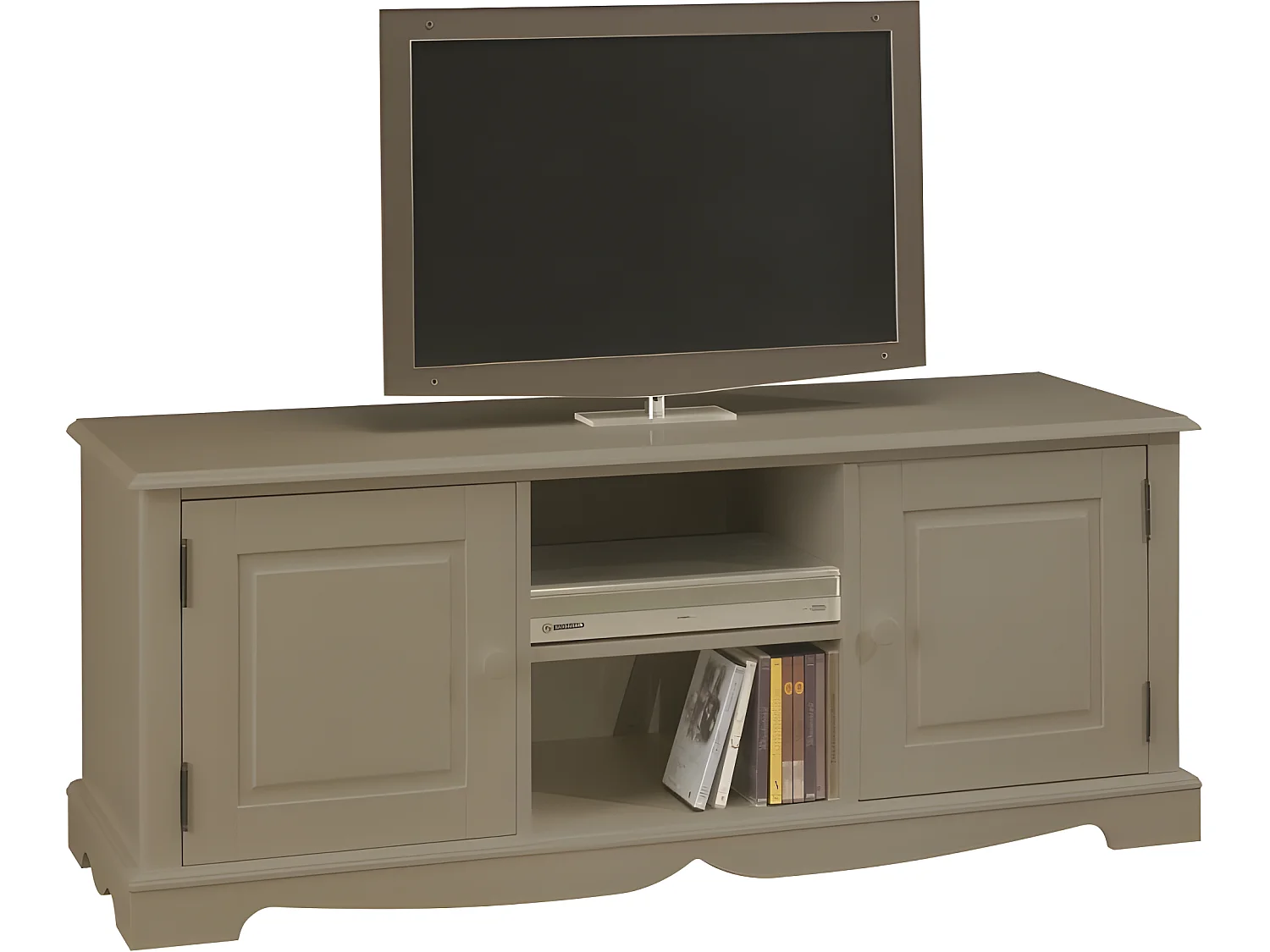 Meuble TV 60 Pouces Style Anglais Taupe 2 Portes 2 Niches 142.4 x 55.5 x 46 cm
