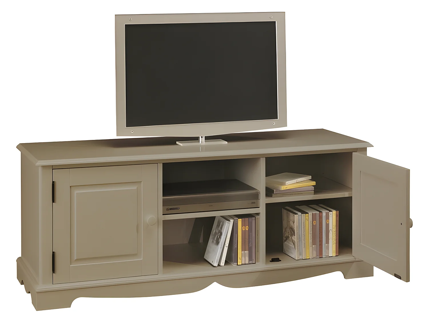 Meuble TV 60 Pouces Style Anglais Taupe 2 Portes 2 Niches 142.4 x 55.5 x 46 cm