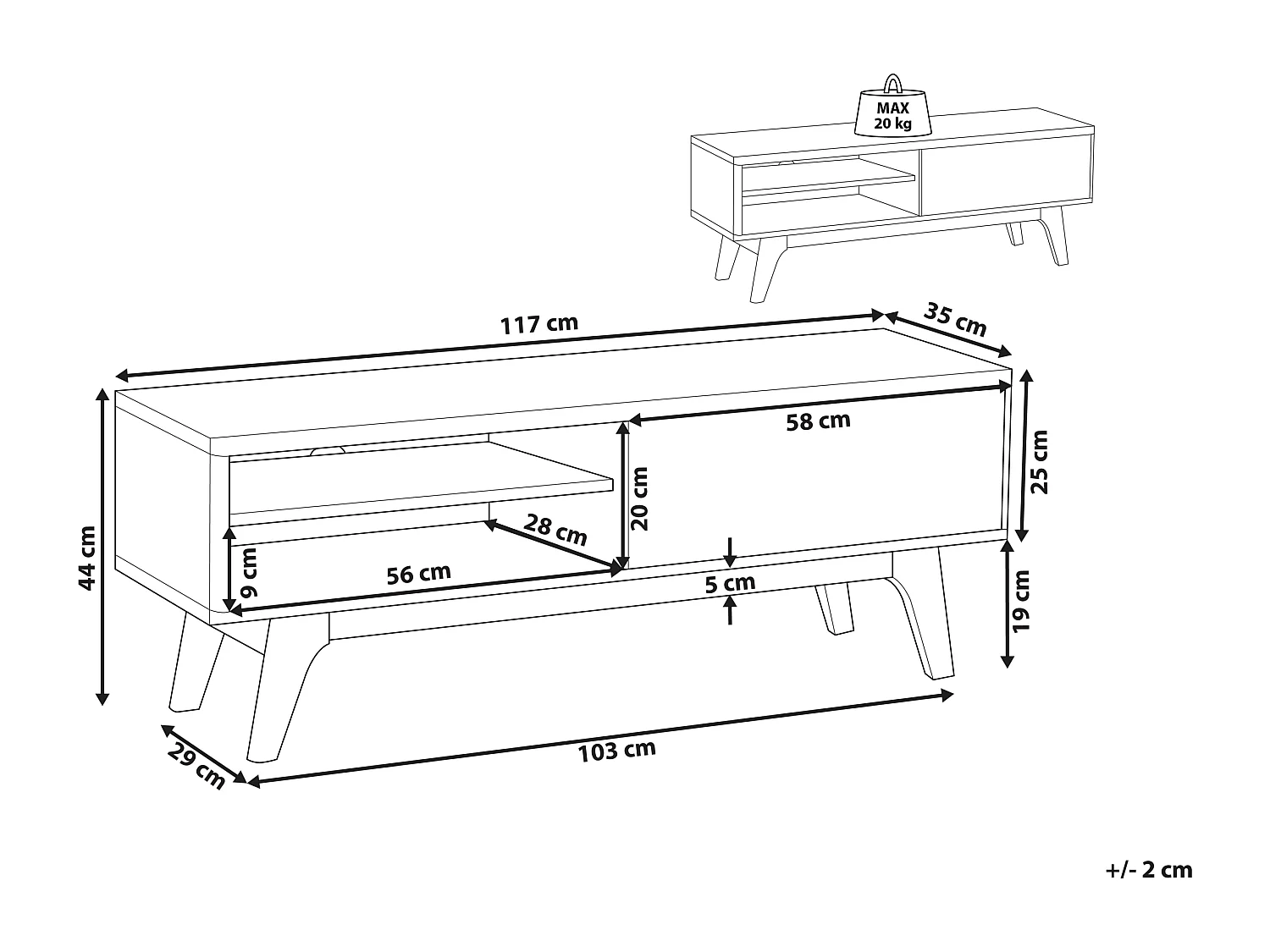 Fernsehtisch moderner Stil 2 Fächer MDF-Platte heller Holzfarbton / weiß Buffalo