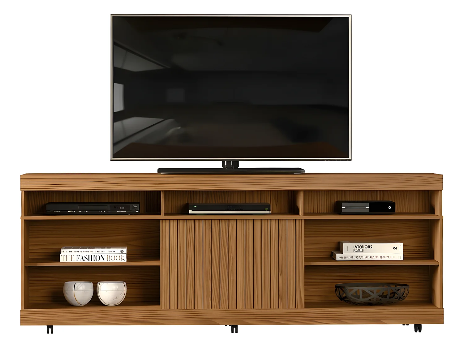 Meuble TV 65 Pouces Maxi Chêne 8 Niches 6 Roulettes 180,4 x 63,7 x 36,9 cm