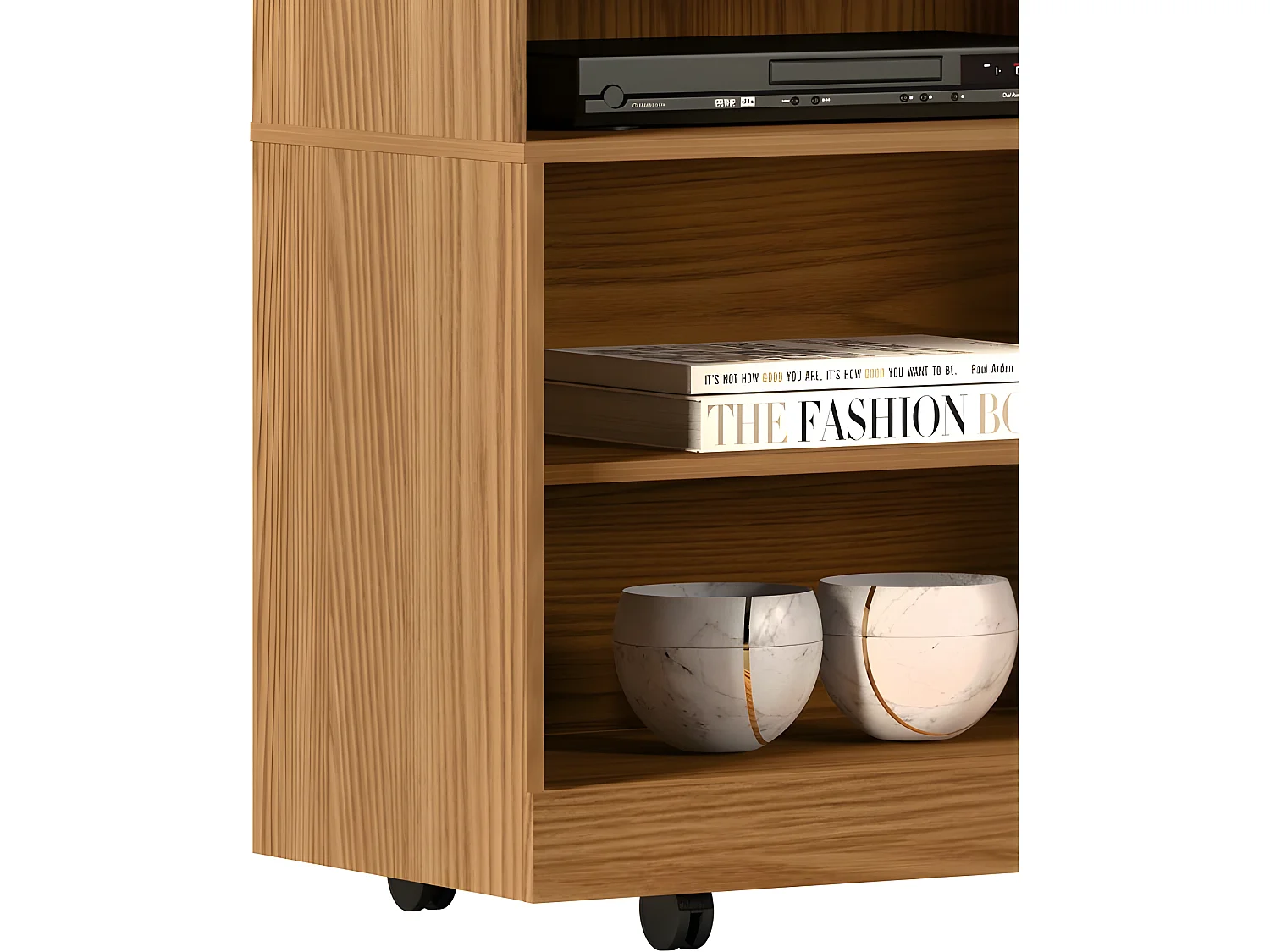 Meuble TV 65 Pouces Maxi Chêne 8 Niches 6 Roulettes 180,4 x 63,7 x 36,9 cm