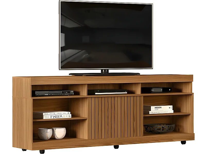 Meuble TV 65 Pouces Maxi Chêne 8 Niches 6 Roulettes 180,4 x 63,7 x 36,9 cm