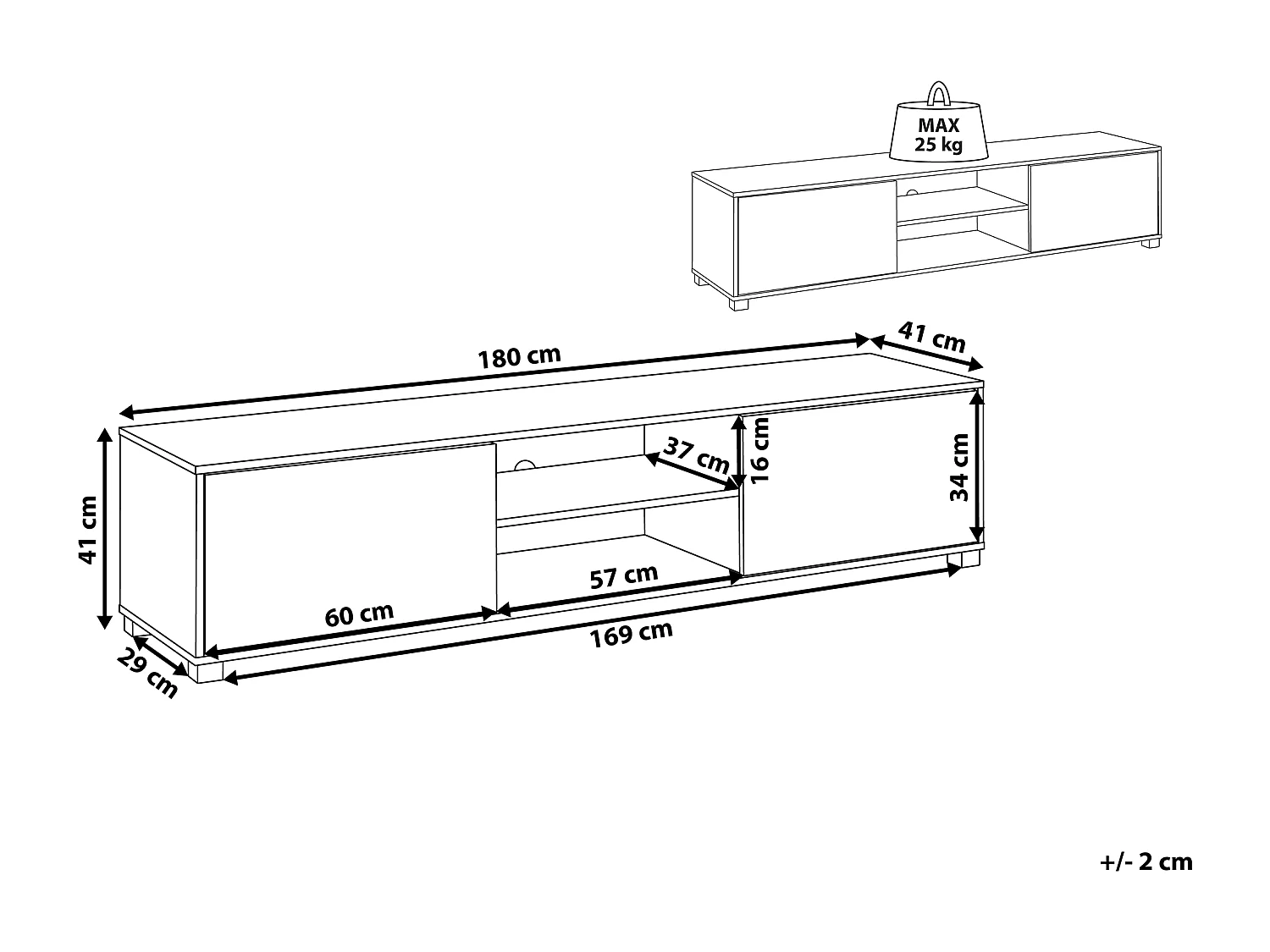 Fernsehschrank im skandinavischen Stil weiß/heller Holzfarbton Lincoln
