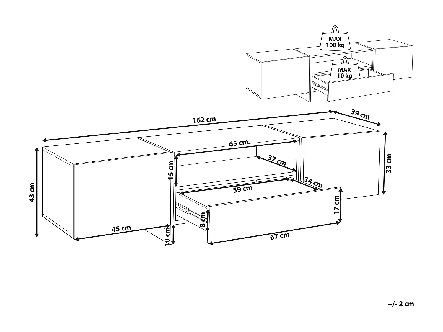 TV-Schrank weiß / Betonoptik mit LED-Beleuchtung Schublade 2 Schränken Russel