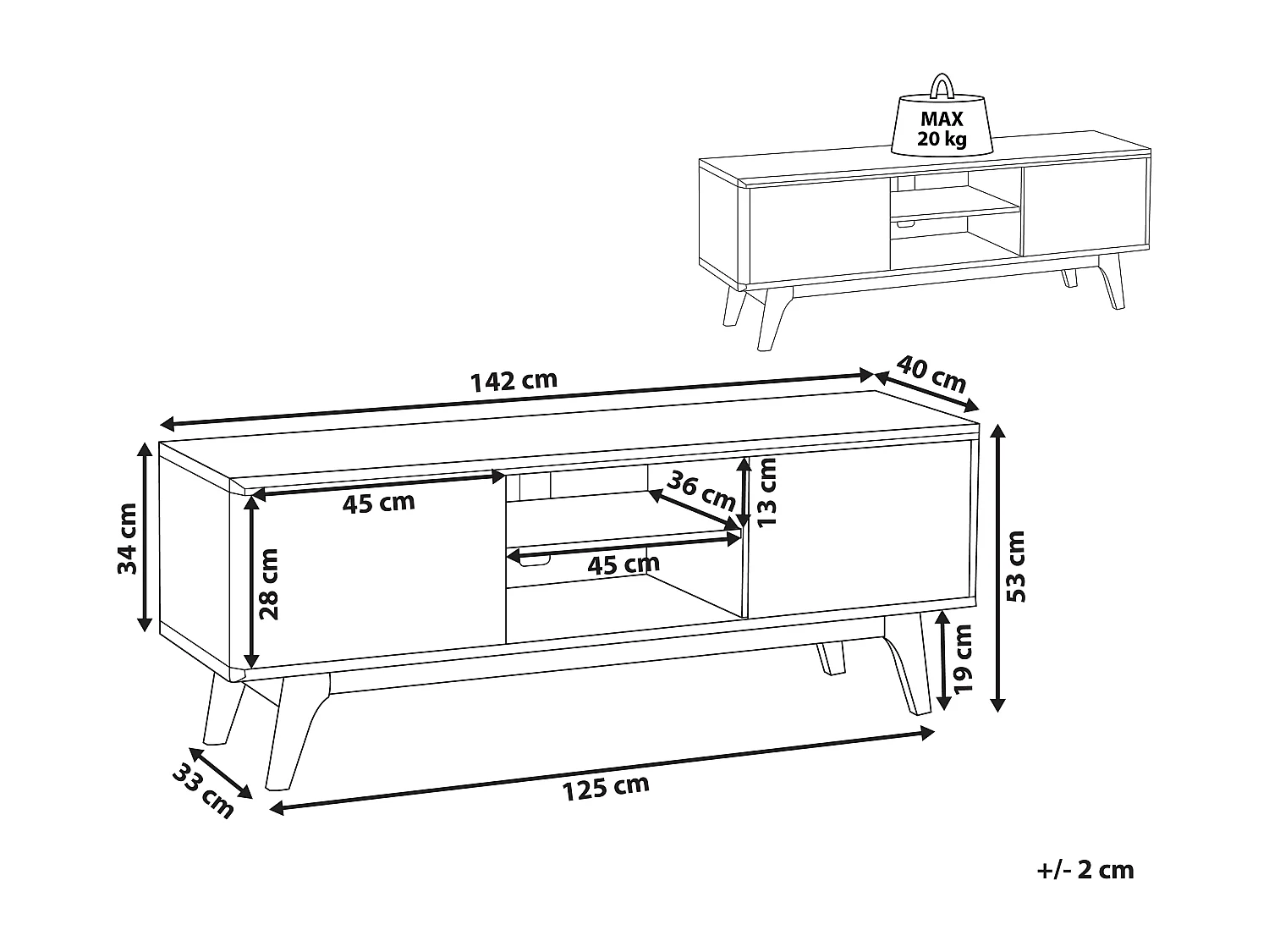 Meuble TV ROCHESTER Marron/blanc