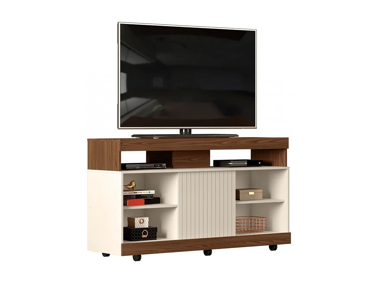 Meuble TV 50 Pouces Maxi Noyer et Blanc Ecru