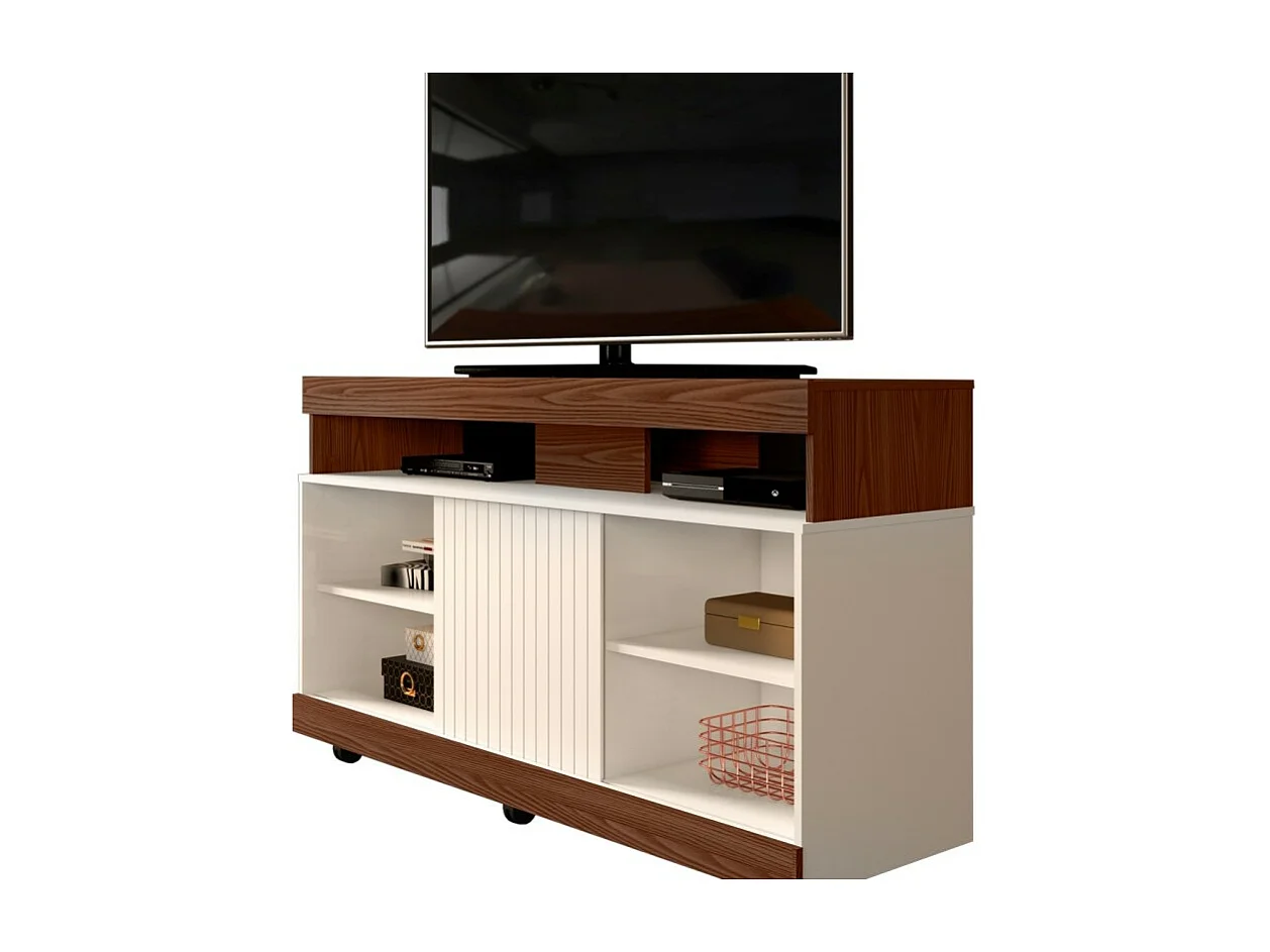 Meuble TV 50 Pouces Maxi Noyer et Blanc Ecru