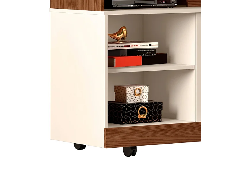 Meuble TV 50 Pouces Maxi Noyer et Blanc Ecru