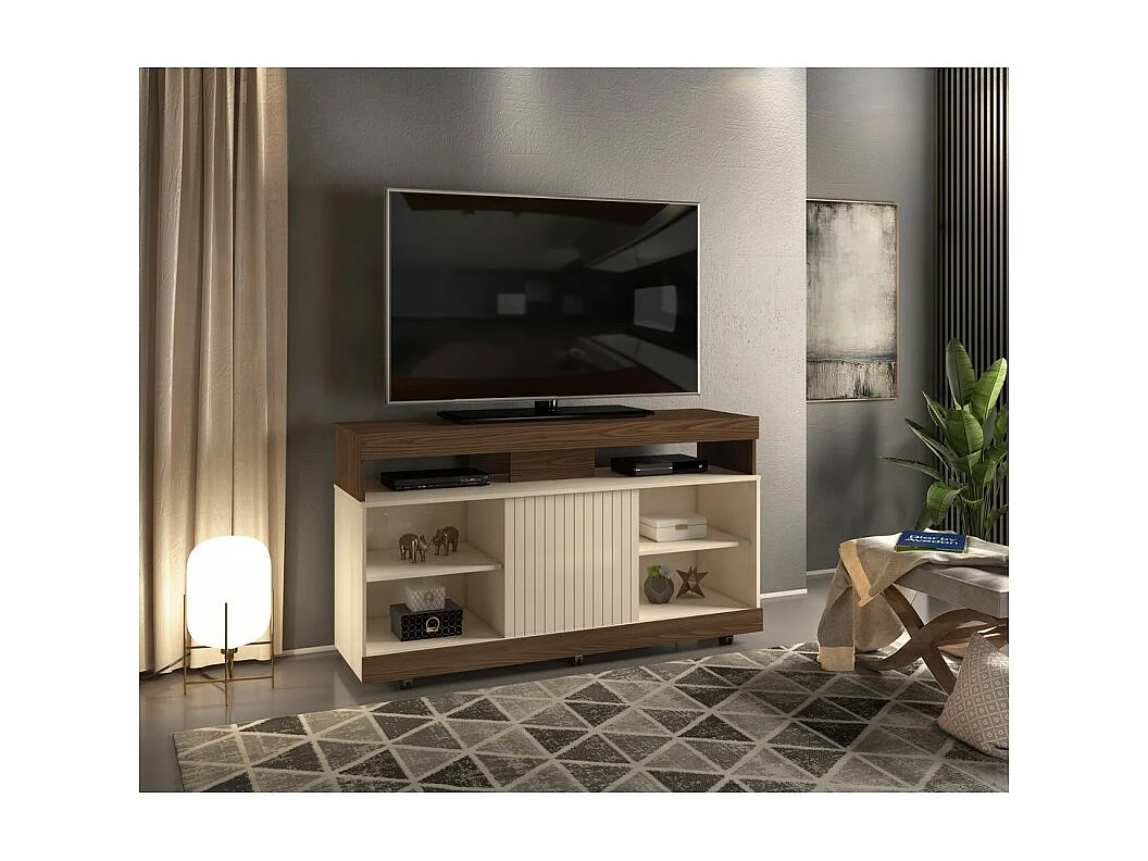 Meuble TV 50 Pouces Maxi Noyer et Blanc Ecru