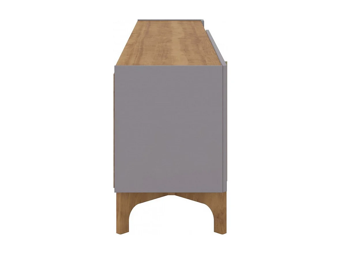 Meuble TV 72 Pouces Gris et Chêne 2 Portes Coulis. 5 Niches L 203 H 59.5 P 40 cm